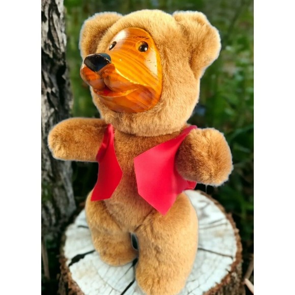 Vtg FTD Collector Wooden Look Face Teddy Bear 10" Plush Jointed Stuffed Animal - Picture 3 of 7